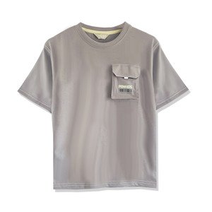 Pamkids Sunny Side Pocket: Greysmoke Casual Tee with Pockets |Boys' Pocketed Delight for Daily Style Staple(Sizes 1-12 Years)   